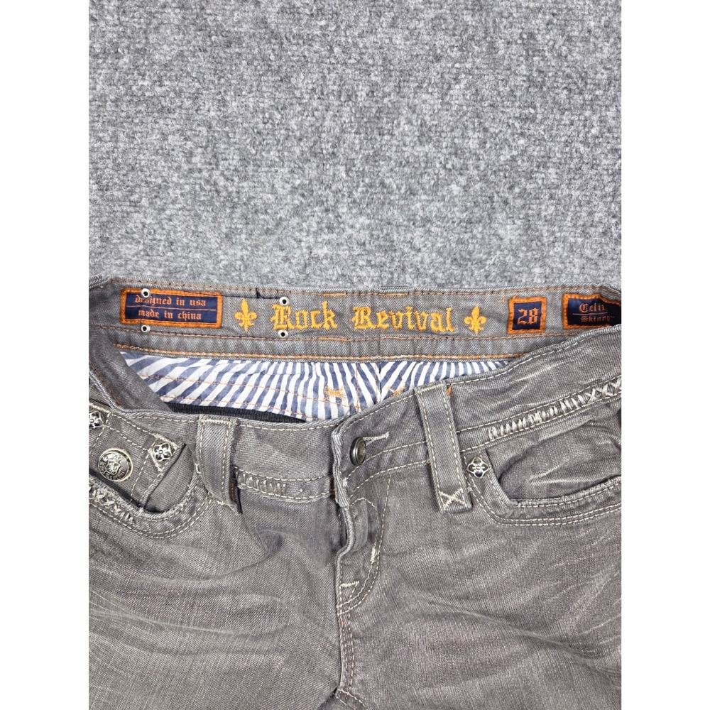 Rock Revival Skinny Jeans Womens 28 Gray Embellished Stitching Low Rise Denim - Picture 10 of 15